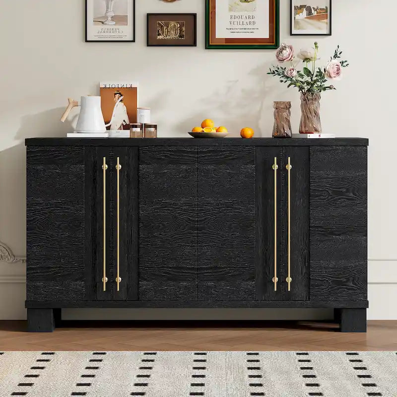 Buffet en bois avec étagères réglables et poignées dorées