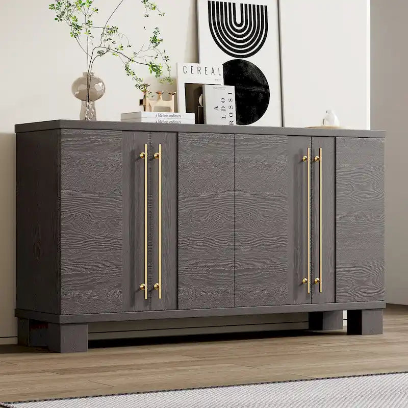 Wood Sideboard with Adjustable Shelves and Gold Handles
