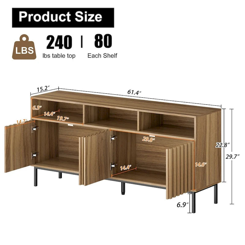 Buffet de cuisine, meuble de rangement, console de bar, desserte de style Mid-Century