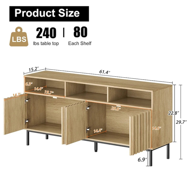 Buffet de cuisine, meuble de rangement, console de bar, desserte de style Mid-Century