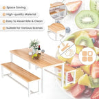 Affascinante set da pranzo in stile semplice con un tavolo e due panche, con piedini, per cucina, sala da pranzo