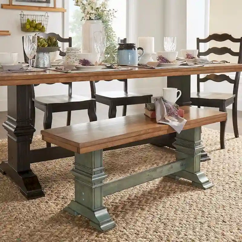 Panca da pranzo in legno con gambe a cavalletto bicolore Eleanor di iNSPIRE Q Classic