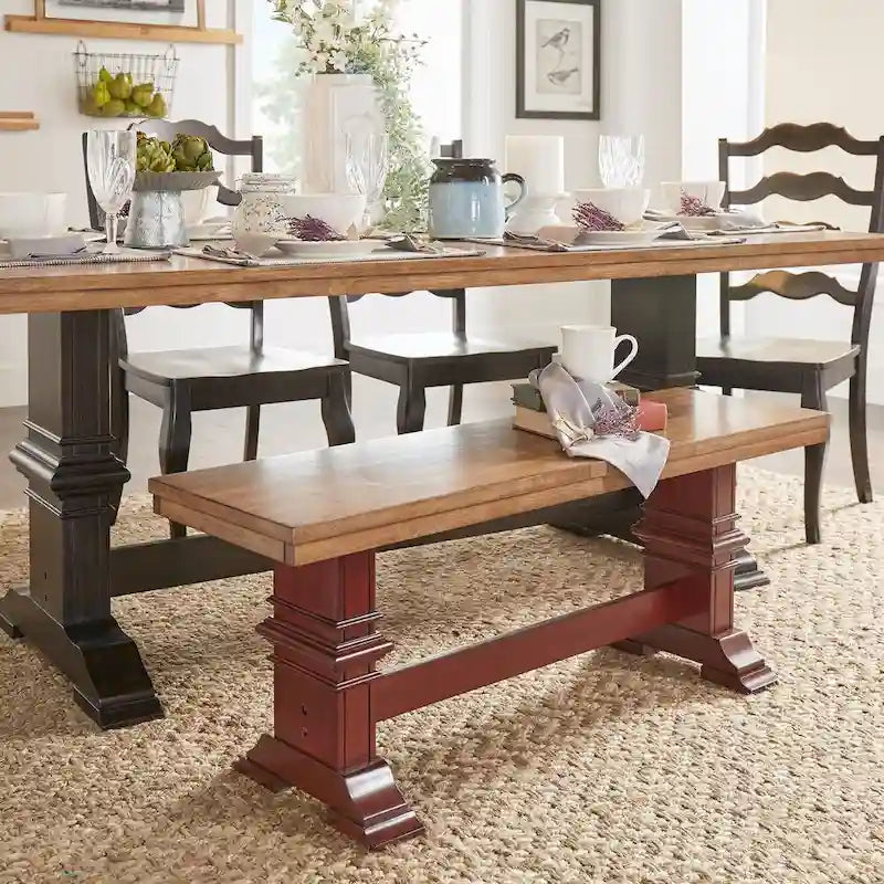Panca da pranzo in legno con gambe a cavalletto bicolore Eleanor di iNSPIRE Q Classic