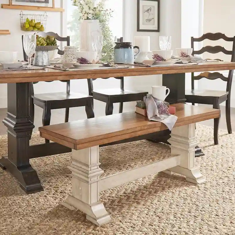 Panca da pranzo in legno con gambe a cavalletto bicolore Eleanor di iNSPIRE Q Classic