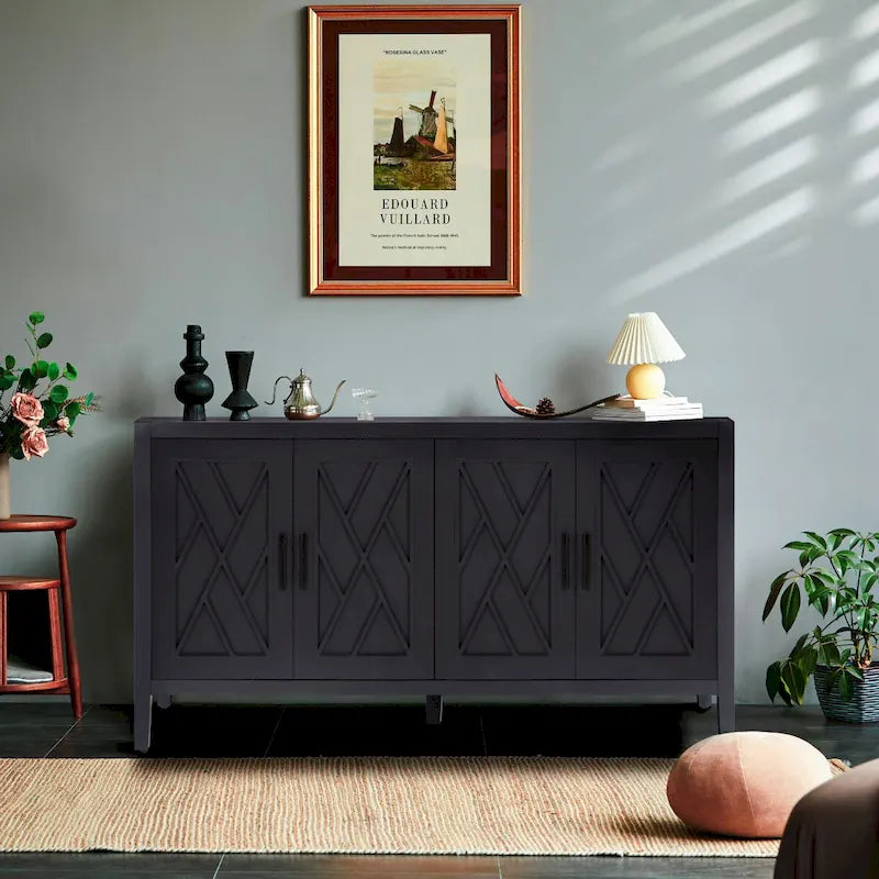 Bahut en bois à 4 portes de style sergé, meuble vintage de campagne américaine