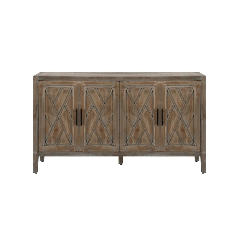 Madia in Legno a 4 Ante con Tessitura Spigata, Mobiletto Vintage American Country