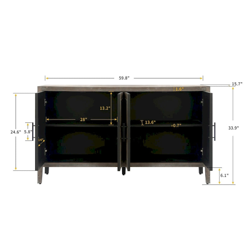 Madia in Legno a 4 Ante con Tessitura Spigata, Mobiletto Vintage American Country