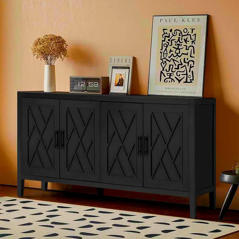 Madia in Legno a 4 Ante con Tessitura Spigata, Mobiletto Vintage American Country