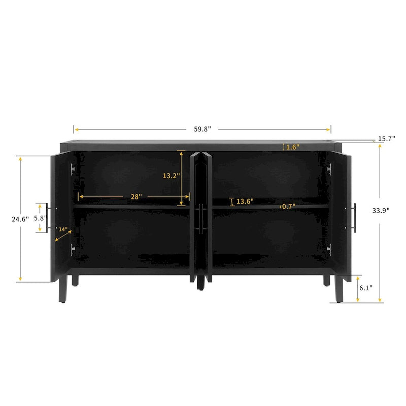 Madia in Legno a 4 Ante con Tessitura Spigata, Mobiletto Vintage American Country