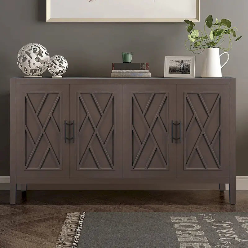 Madia in Legno a 4 Ante con Tessitura Spigata, Mobiletto Vintage American Country