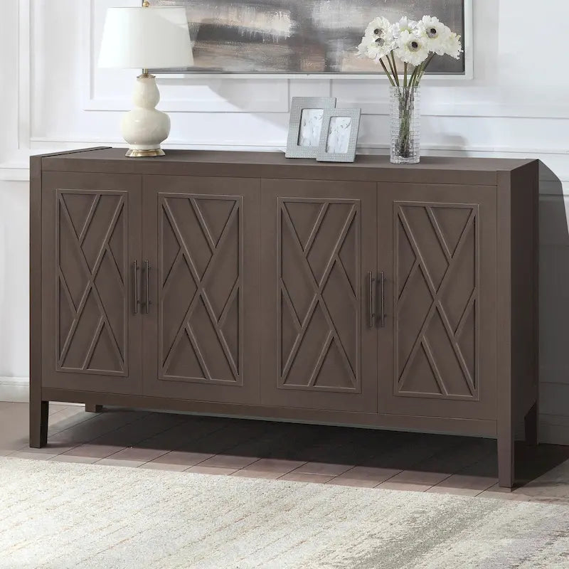 Madia in Legno a 4 Ante con Tessitura Spigata, Mobiletto Vintage American Country