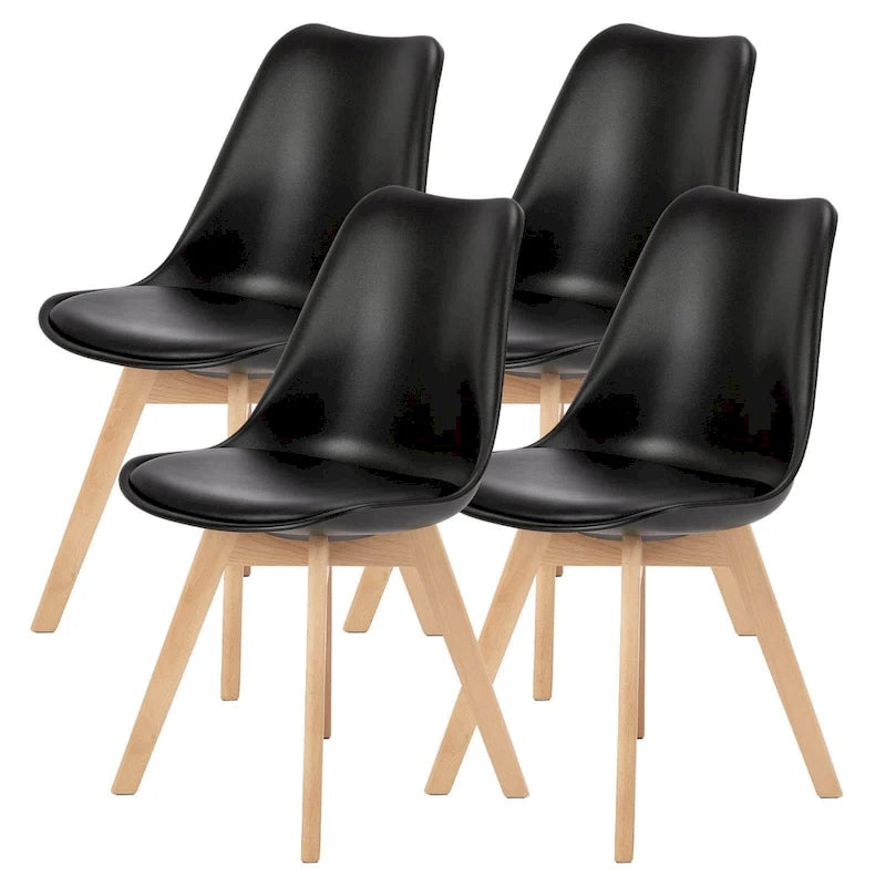 Set di 4 sedie da pranzo laterali in pelle PU con gambe in legno