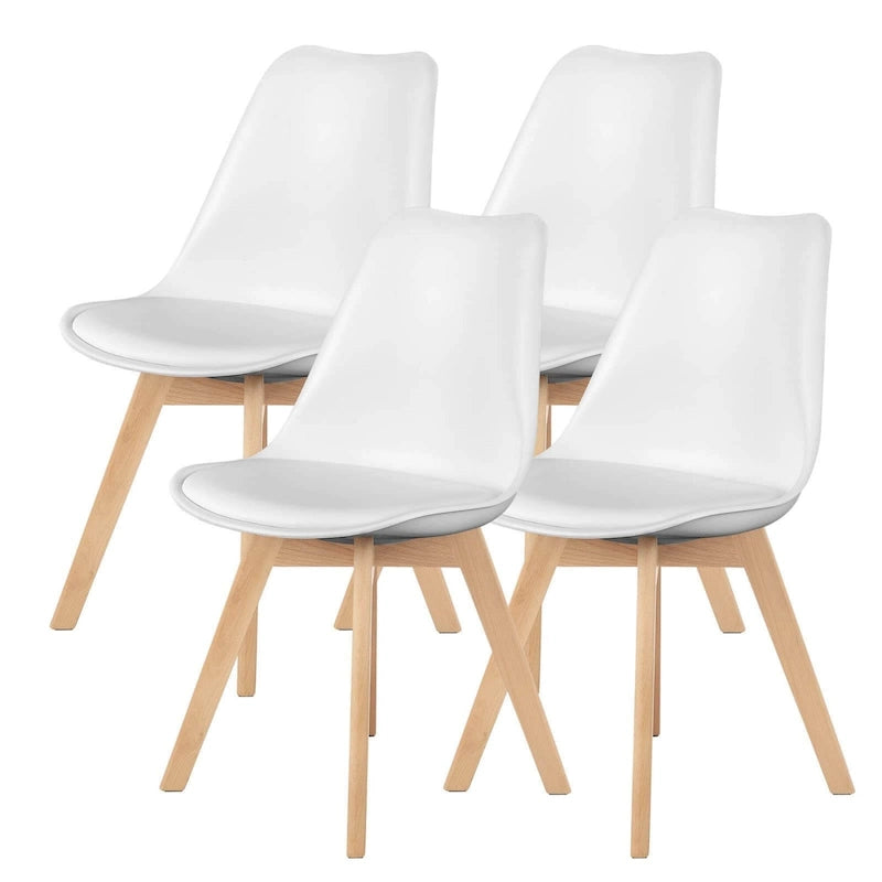 Lot de 4 Chaises de Salle à Manger en Cuir PU, Assise Latérale avec Pieds en Bois