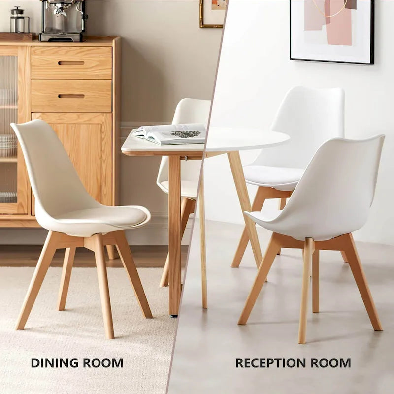 Set di 4 sedie da pranzo laterali in pelle PU con gambe in legno