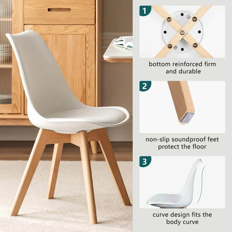 Set di 4 sedie da pranzo laterali in pelle PU con gambe in legno