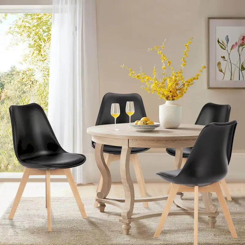 Set di 4 sedie da pranzo laterali in pelle PU con gambe in legno