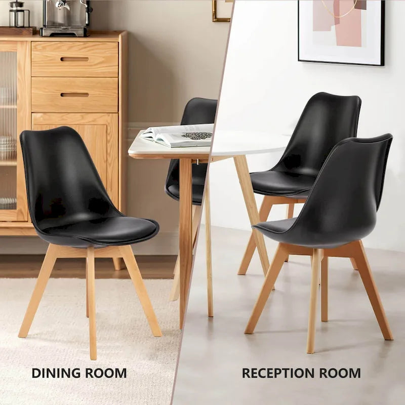 Set di 4 sedie da pranzo laterali in pelle PU con gambe in legno
