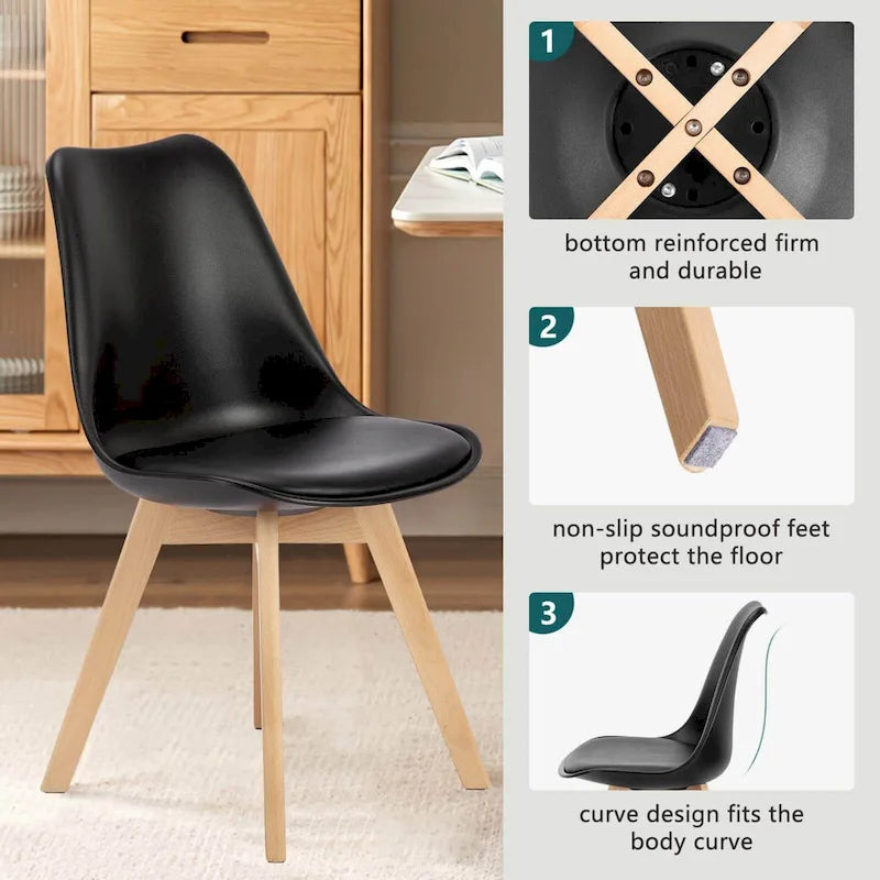 Set di 4 sedie da pranzo laterali in pelle PU con gambe in legno