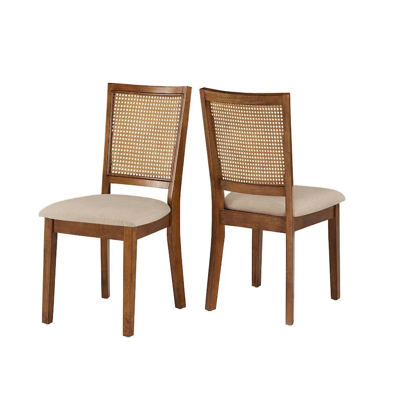 Chaises de salle à manger Eleanor en lin beige et rotin (lot de 2) par iNSPIRE Q Classic