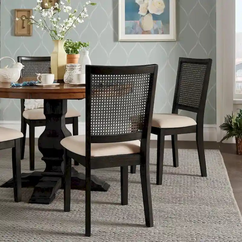 Chaises de salle à manger Eleanor en lin beige et rotin (lot de 2) par iNSPIRE Q Classic