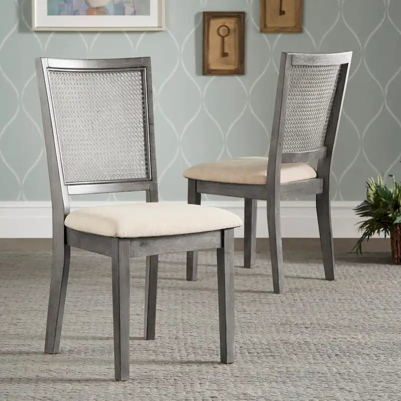 Chaises de salle à manger Eleanor en lin beige et rotin (lot de 2) par iNSPIRE Q Classic