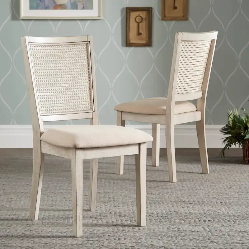 Chaises de salle à manger Eleanor en lin beige et rotin (lot de 2) par iNSPIRE Q Classic