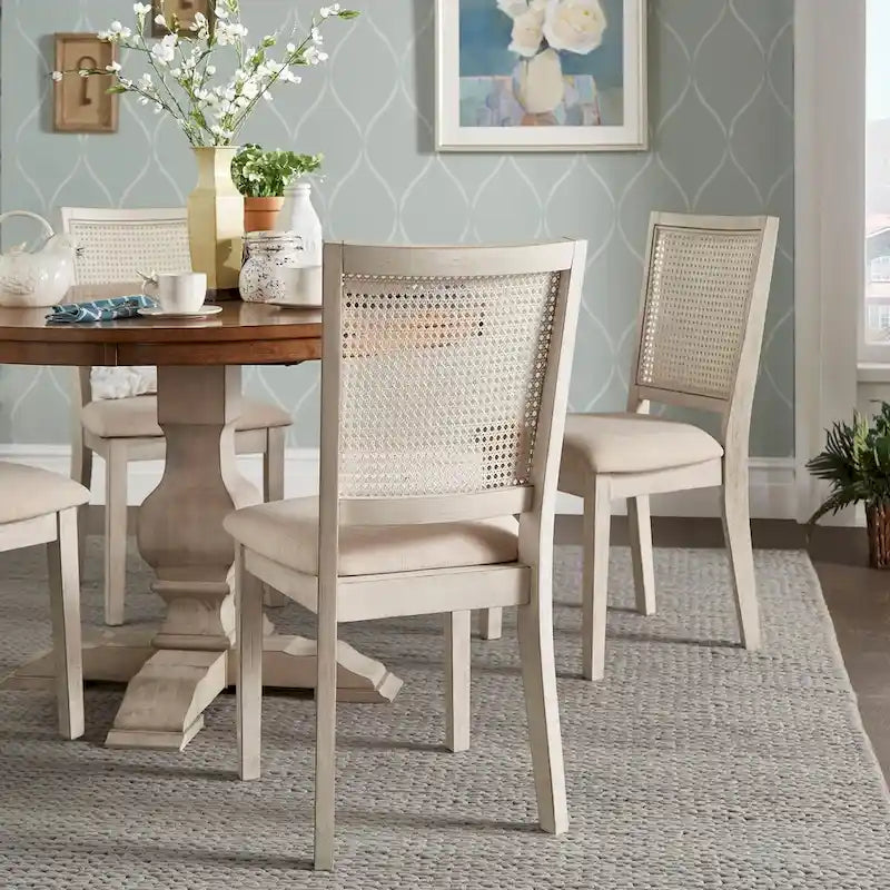Chaises de salle à manger Eleanor en lin beige et rotin (lot de 2) par iNSPIRE Q Classic