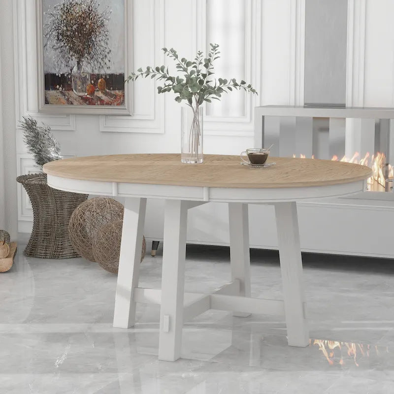 Tavolo da pranzo allungabile rotondo da fattoria con prolunga da 16 - Elegante tavolo da cucina in legno