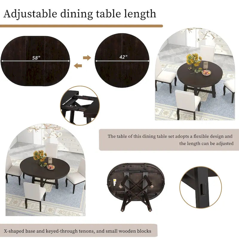 Tavolo da pranzo allungabile rotondo da fattoria con prolunga da 16 - Elegante tavolo da cucina in legno