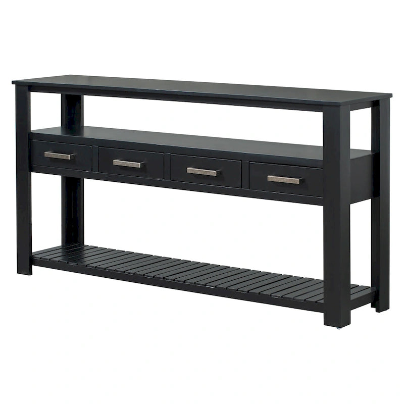Console moderne avec 4 tiroirs et 2 étagères