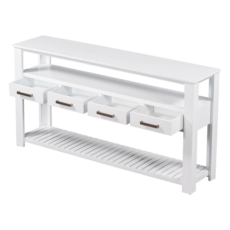 Console moderne avec 4 tiroirs et 2 étagères