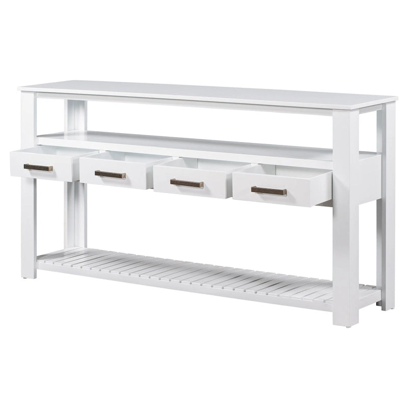Console moderne avec 4 tiroirs et 2 étagères