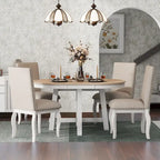Set da pranzo da 5 pezzi in stile rustico con tavolo rotondo allungabile in legno e 4 sedie da pranzo imbottite