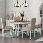 Set da pranzo da 5 pezzi in stile rustico con tavolo rotondo allungabile in legno e 4 sedie da pranzo imbottite
