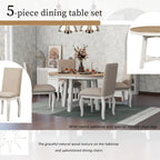 Set da pranzo da 5 pezzi in stile rustico con tavolo rotondo allungabile in legno e 4 sedie da pranzo imbottite