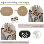 Set da pranzo da 5 pezzi in stile rustico con tavolo rotondo allungabile in legno e 4 sedie da pranzo imbottite