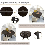 Set da pranzo da 5 pezzi in stile rustico con tavolo rotondo allungabile in legno e 4 sedie da pranzo imbottite