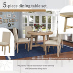 Set da pranzo da 5 pezzi in stile rustico con tavolo rotondo allungabile in legno e 4 sedie da pranzo imbottite