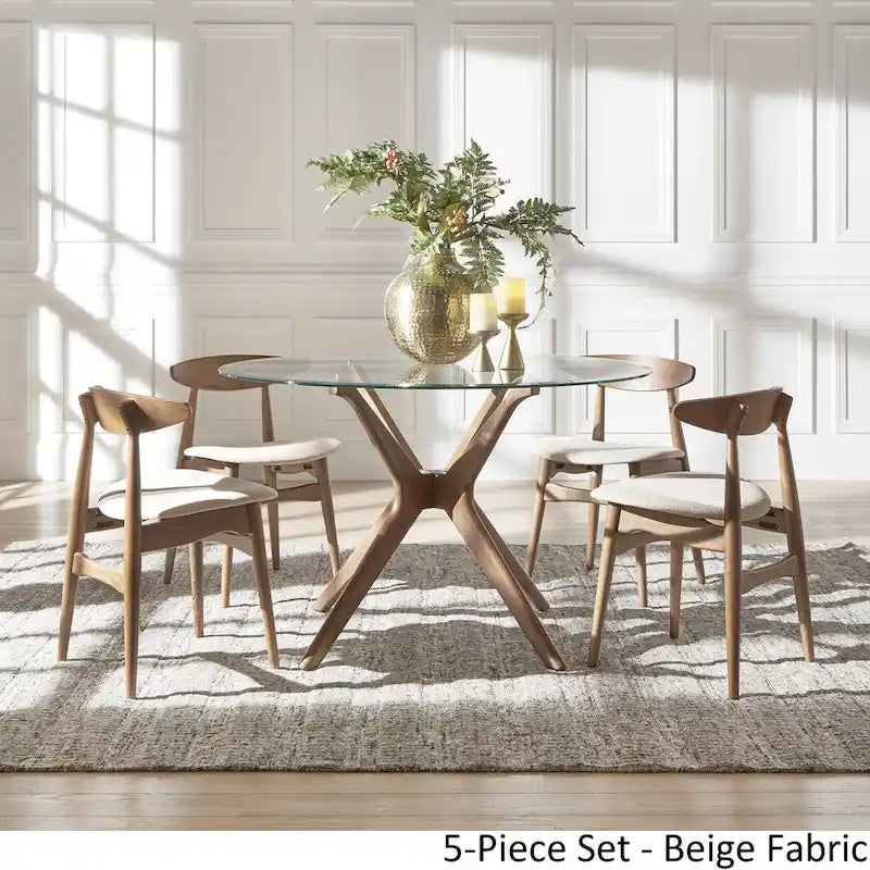 Set da pranzo rotondo con tavolo in vetro Nadine in noce scuro - Sedie con schienale curvo di iNSPIRE Q Modern
