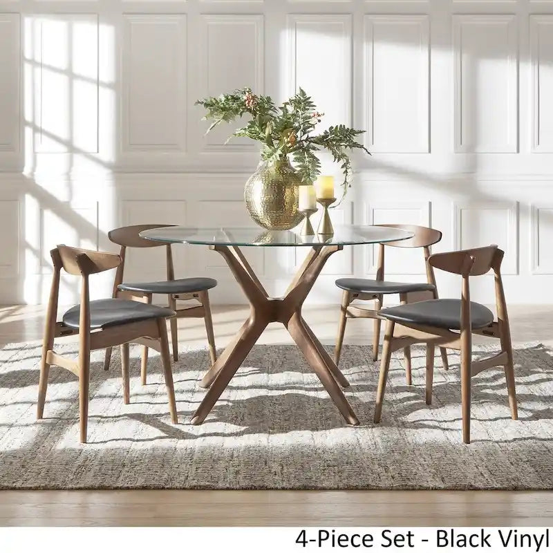 Set da pranzo rotondo con tavolo in vetro Nadine in noce scuro - Sedie con schienale curvo di iNSPIRE Q Modern