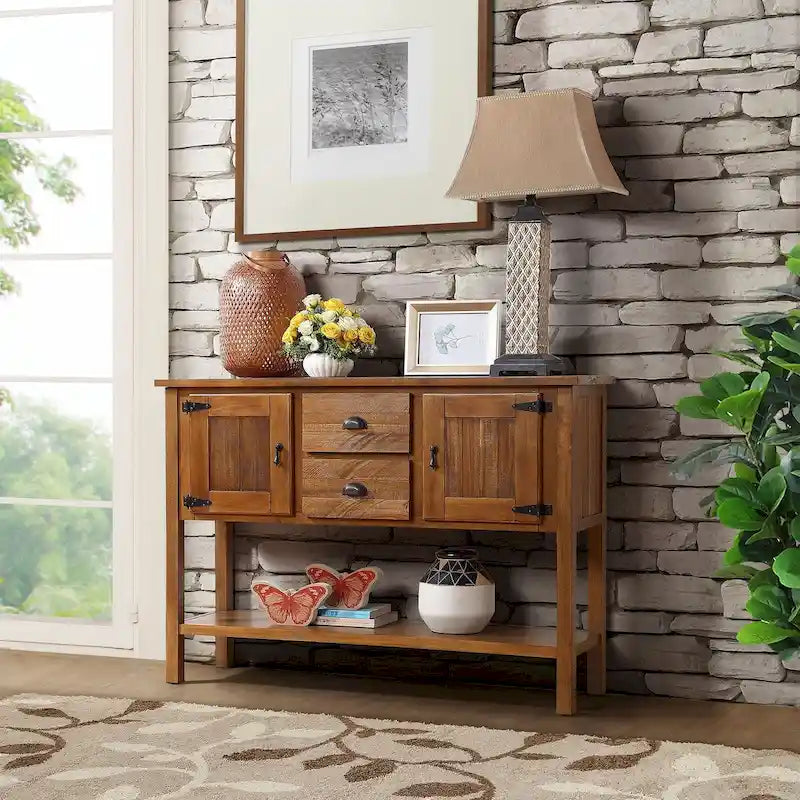 Nestfair 48 Tavolo Consolle Credenza in Legno Massello con 2 Cassetti e Ante e Ripiano Inferiore - N/D