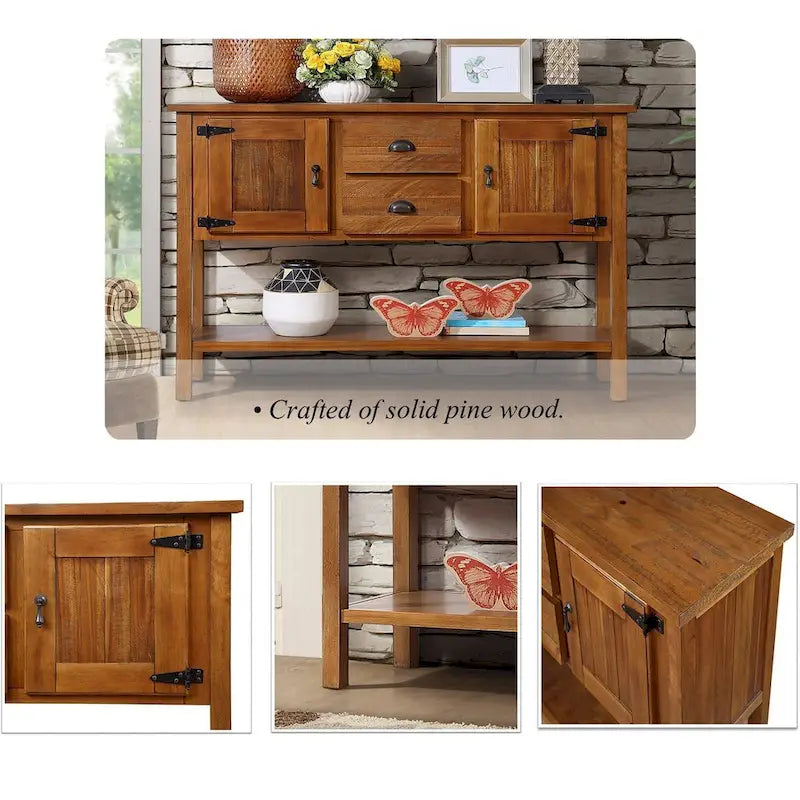 Nestfair 48 Tavolo Consolle Credenza in Legno Massello con 2 Cassetti e Ante e Ripiano Inferiore - N/D
