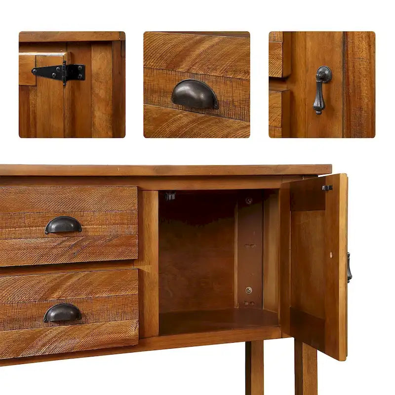 Nestfair 48 Tavolo Consolle Credenza in Legno Massello con 2 Cassetti e Ante e Ripiano Inferiore - N/D