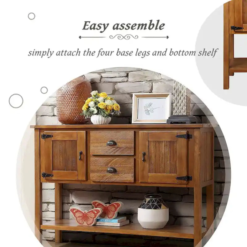 Nestfair 48 Tavolo Consolle Credenza in Legno Massello con 2 Cassetti e Ante e Ripiano Inferiore - N/D