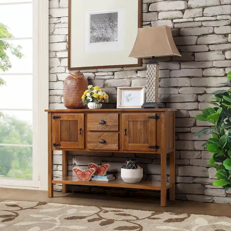 Nestfair 48 Tavolo Consolle Credenza in Legno Massello con 2 Cassetti e Ante e Ripiano Inferiore - N/D