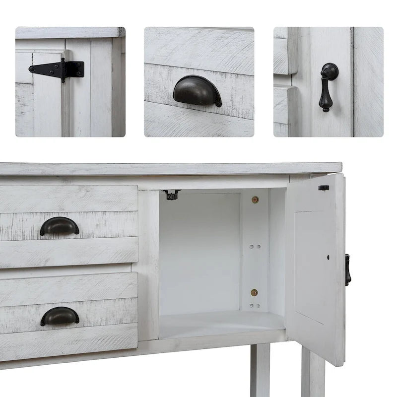 Nestfair 48 Tavolo Consolle Credenza in Legno Massello con 2 Cassetti e Ante e Ripiano Inferiore - N/D