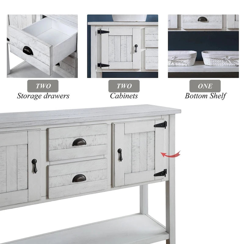 Nestfair 48 Tavolo Consolle Credenza in Legno Massello con 2 Cassetti e Ante e Ripiano Inferiore - N/D