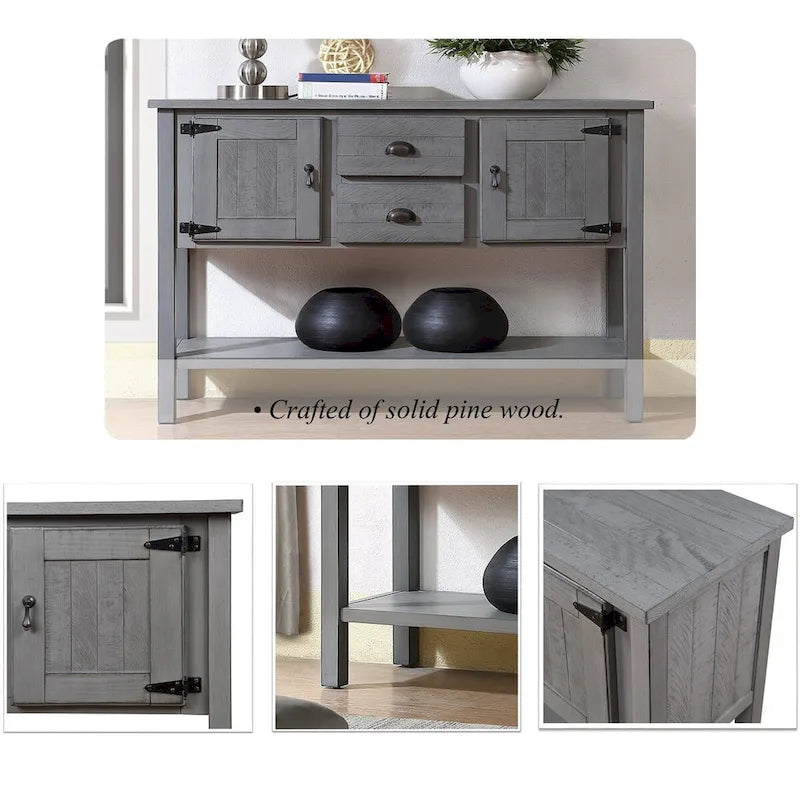 Nestfair 48 Tavolo Consolle Credenza in Legno Massello con 2 Cassetti e Ante e Ripiano Inferiore - N/D