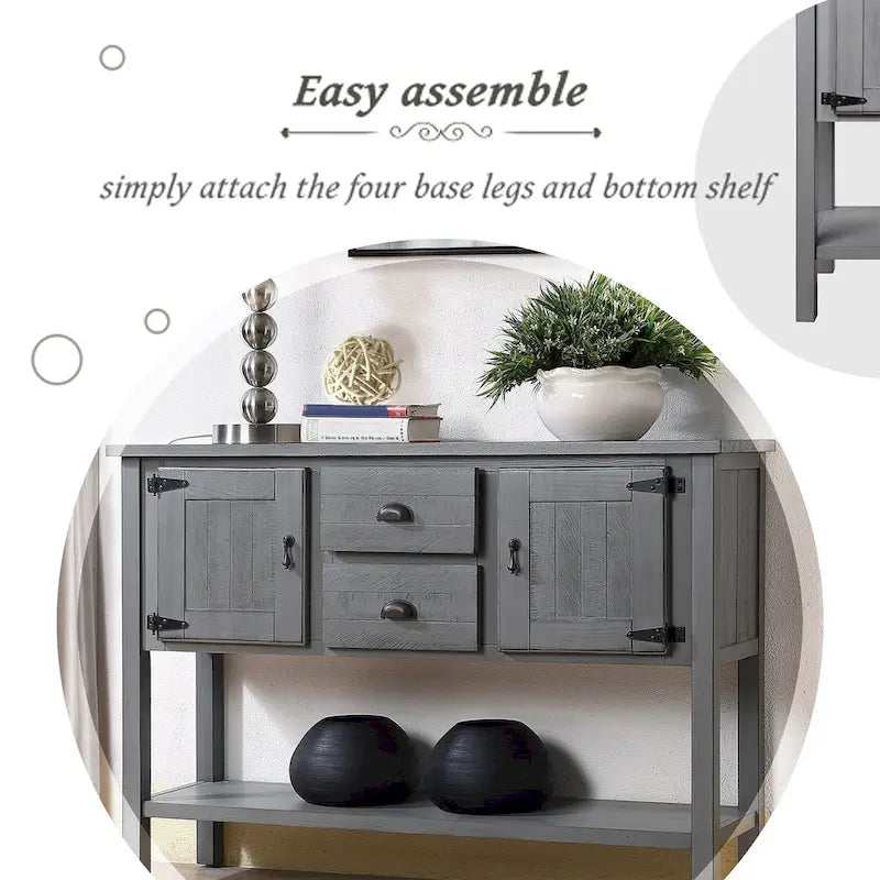 Nestfair 48 Tavolo Consolle Credenza in Legno Massello con 2 Cassetti e Ante e Ripiano Inferiore - N/D