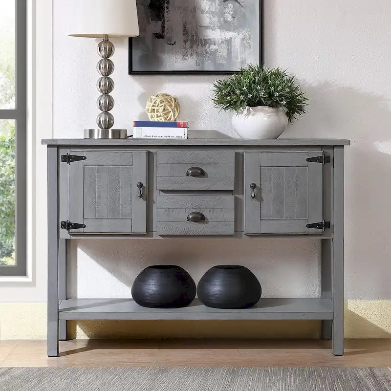 Nestfair 48 Tavolo Consolle Credenza in Legno Massello con 2 Cassetti e Ante e Ripiano Inferiore - N/D